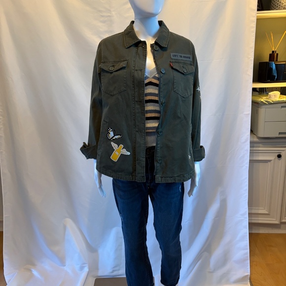 Levi’s Dark Green Military Utility Jacket with Patches – Size M - Picture 2 of 6